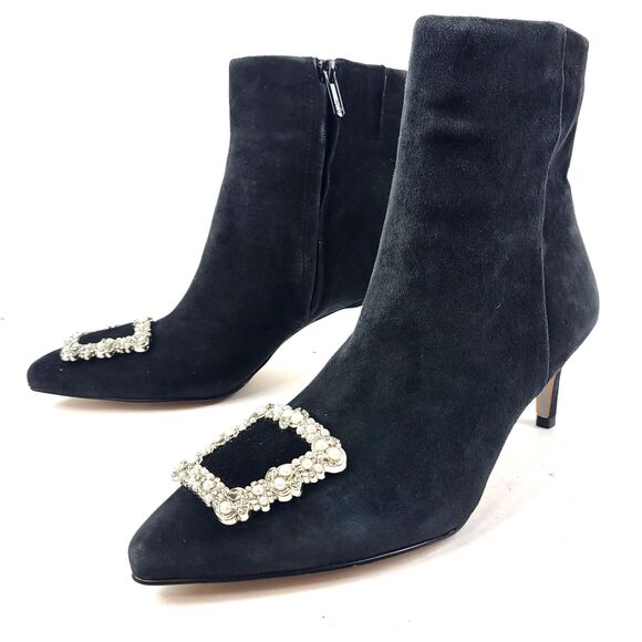 Sam Edelman Ulissa Luster Black Suede Rhinestone Mid Boots Size 6.5M - Picture 1 of 13
